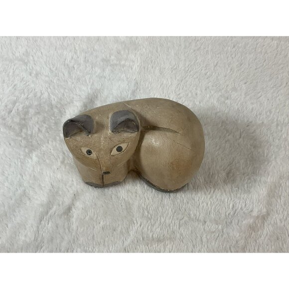 Vintage Folk Art Carved Wood Cat Signed Sweet Made in Thailand primitive - Picture 2 of 7